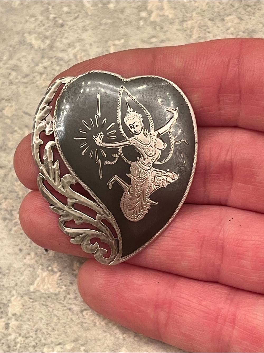 Brooch Siam Sterling marked on Back Dancer with Black inlay